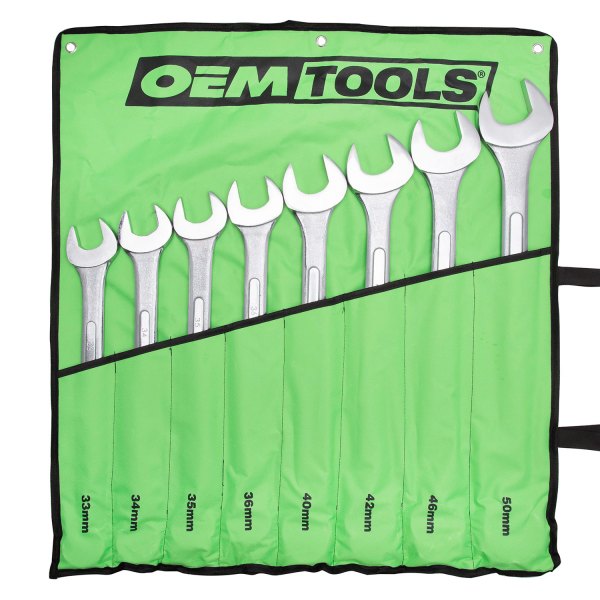 OEM Tools® - 8-piece 33 to 50 mm 12-Point Angled Head Chrome Combination Wrench Set