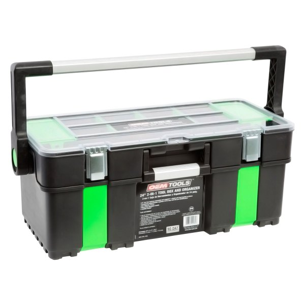 OEM Tools® - Heavy Duty Plastic Portable Tool Box with Organizer (24" W x 12" D x 10" H)