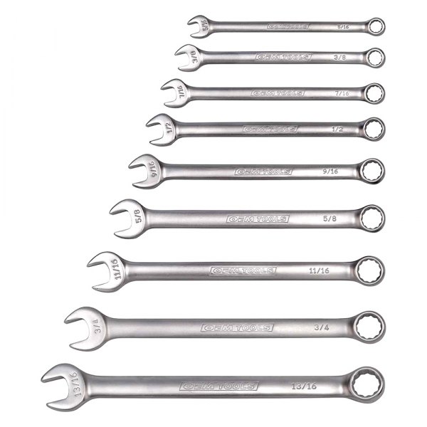 OEM Tools® - 9-piece 5/16" to 13/16" 12-Point Angled Head Chrome Combination Wrench Set