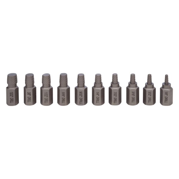 OEM Tools® - 10-piece 1/8" to 19/32" Hex Shank Multi-Spline Flute Screw Extractor Set