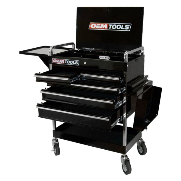 OEM Tools® - 18" x 49" x 37" Black Steel Professional 5-Drawer 1-Shelf Service Cart