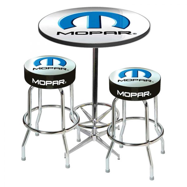 OER® - White/Black/Blue 2001-13 Years Style "Mopar Omega" Logo Pub Table and Counter Stool Set