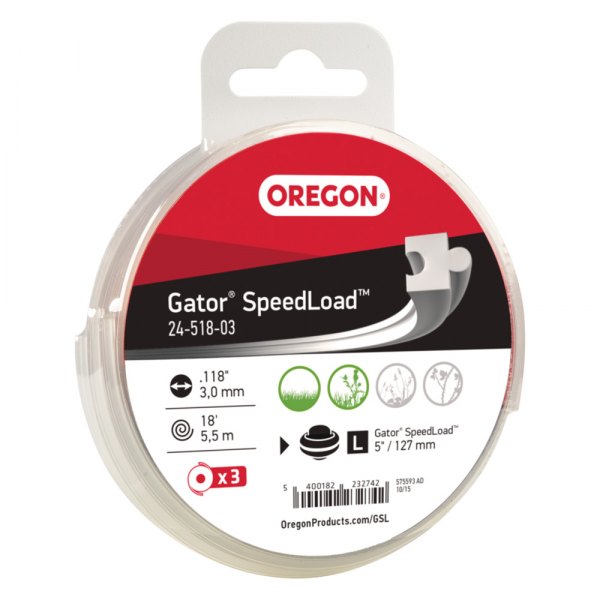 Oregon® - Gator™ SpeedLoad™ 3 Pieces 222" x 0.118" Clear Square Trimmer Pre-Cut Cartridge Lines