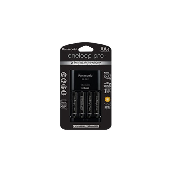 Panasonic® - eneloop pro™ AA 1.2 V Ni-MH High Capacity Pre-Charged Rechargable Batteries with 4-Position Battery Charger (4 Pieces)