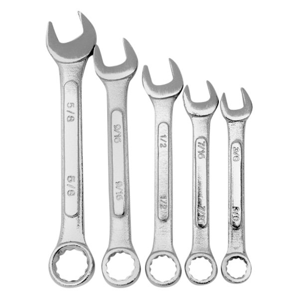 Performance Tool® - Project Pro™ 5-piece 3/8" to 5/8" 12-Point Straight Head Full Polished Combination Wrench Set