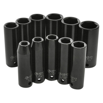 Performance Tool® - 1/2" Drive SAE 6-Point Deep Impact Socket Set (11 Pieces)