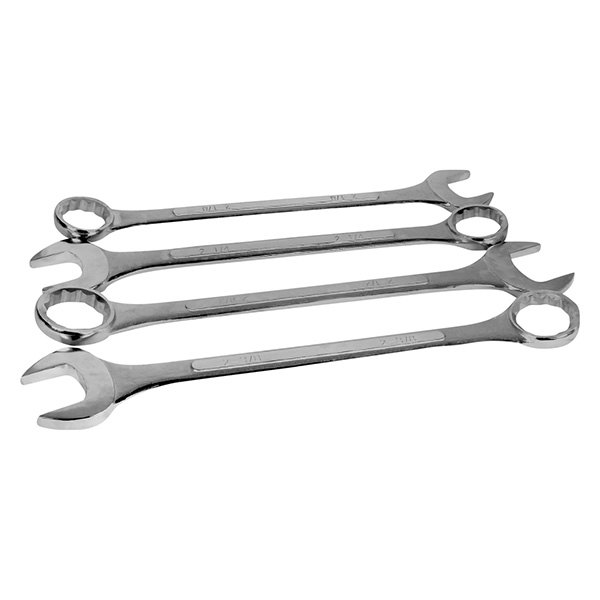 Performance Tool® - 4-piece 2-1/8" to 2-1/2" 12-Point Angled Head Super Jumbo Full Polished Combination Wrench Set