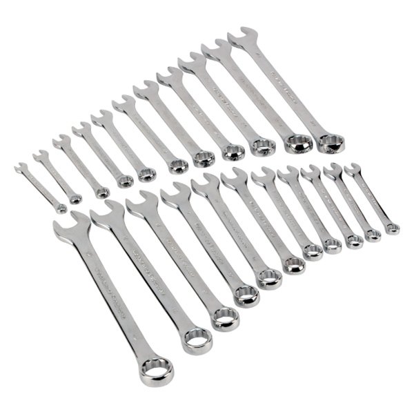 Performance Tool® - 22-piece 1/4" to 7/8" & 9 to 19 mm 12-Point Angled Head Full Polished Combination Wrench Set