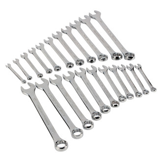 Performance Tool® - 22-piece 1/4" to 7/8" & 9 to 19 mm 12-Point Angled Head Full Polished Combination Wrench Set