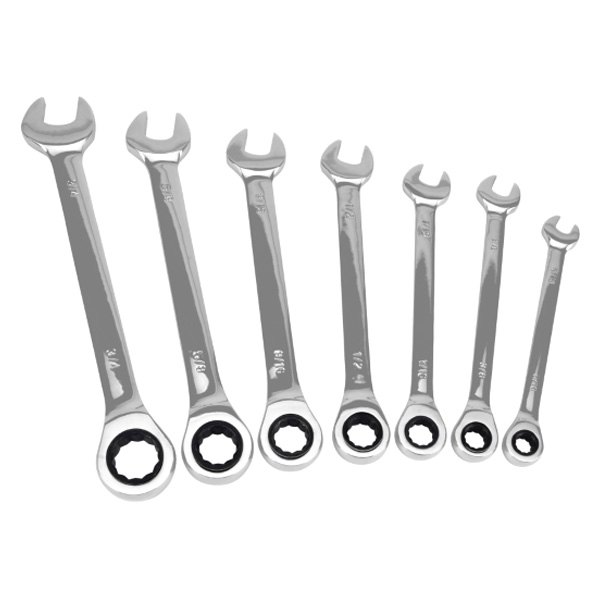 Performance Tool® - 7-piece 5/16" to 3/4" 12-Point Straight Head 72-Teeth Ratcheting Full Polished Combination Wrench Set