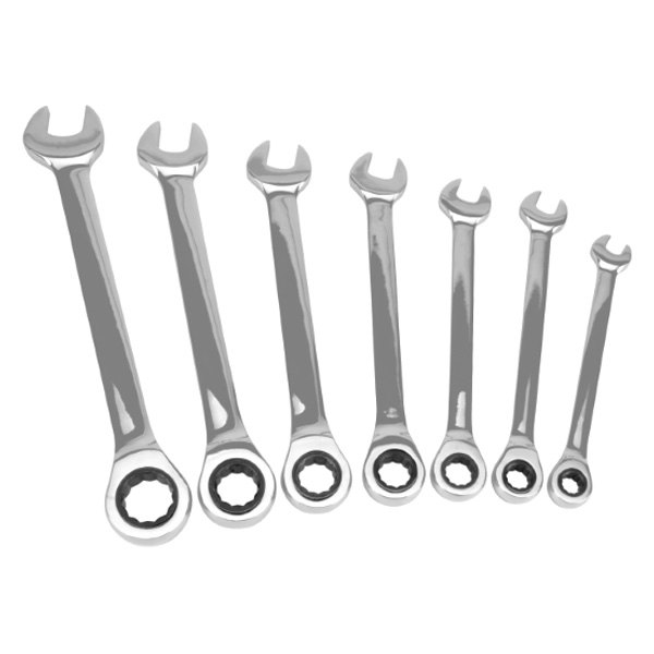 Performance Tool® - 7-piece 8 to 18 mm 12-Point Straight Head 72-Teeth Ratcheting Full Polished Combination Wrench Set