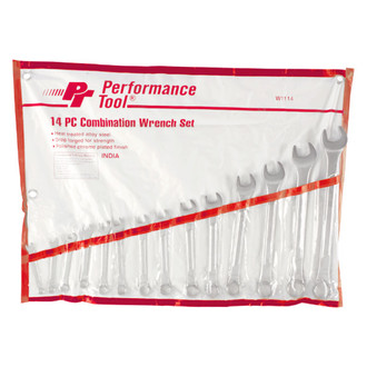 Performance Tool® - 14-piece 3/8" to 1-1/4" 12-Point Straight Head Full Polished Combination Wrench Set