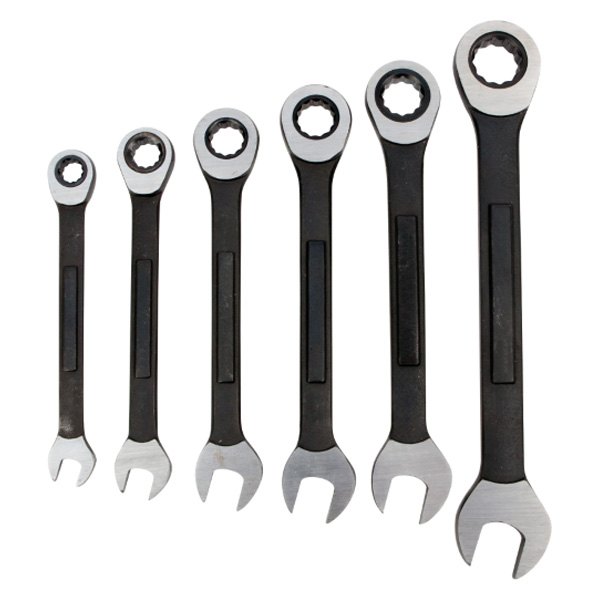 Performance Tool® - 6-piece 5/16" to 5/8" 12-Point Straight Head 72-Teeth Ratcheting Black Oxide Combination Wrench Set