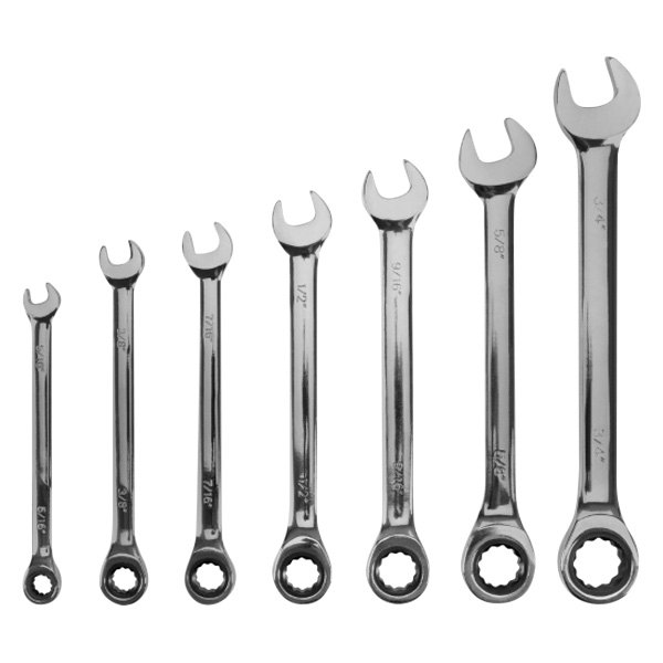 Performance Tool® - 7-piece 5/16" to 3/4" 12-Point Straight Head 72-Teeth Ratcheting Combination Wrench Set