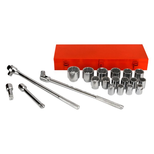 Performance Tool® - 3/4" Drive 12-Point SAE Ratchet and Socket Set wit Metal Case, 21 Pieces