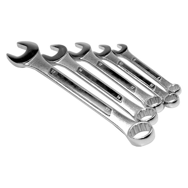 Performance Tool® - 5-piece 8 to 17 mm 12-Point Angled Head Full Polished Combination Wrench Set
