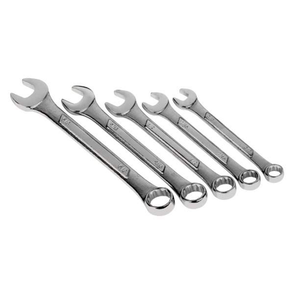 Performance Tool® - 5-piece 3/8" to 5/8" 12-Point Angled Head Raised Panel Full Polished Combination Wrench Set