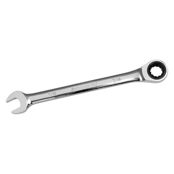 Performance Tool® - 7/16" 12-Point Straight Head 100-Teeth Ratcheting Combination Wrench