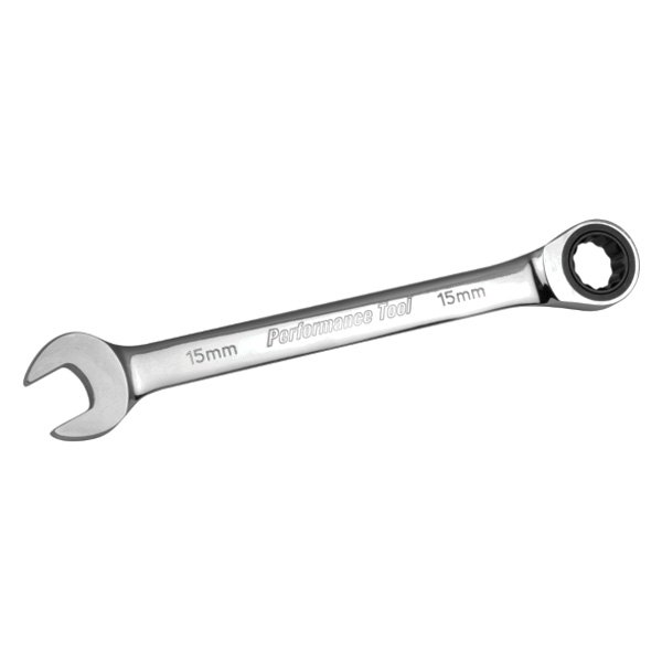Performance Tool® - 15 mm 12-Point Straight Head 100-Teeth Ratcheting Combination Wrench
