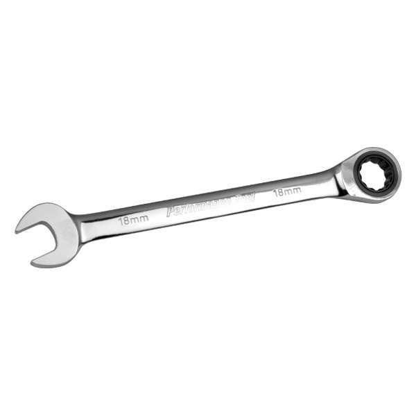Performance Tool® - 18 mm 12-Point Straight Head 100-Teeth Ratcheting Combination Wrench