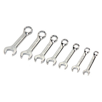 Performance Tool® - 7-piece 10 to 19 mm 12-Point Angled Head Stubby Full Polished Combination Wrench Set
