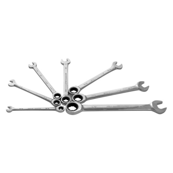 Performance Tool® - 7-piece 5/16" to 3/4" 12-Point Straight Head 100-Teeth Ratcheting Full Polished Combination Wrench Set