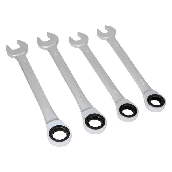 Performance Tool® - 4-piece 13/16" to 1" 12-Point Straight Head Jumbo 72-Teeth Ratcheting Full Polished Combination Wrench Set
