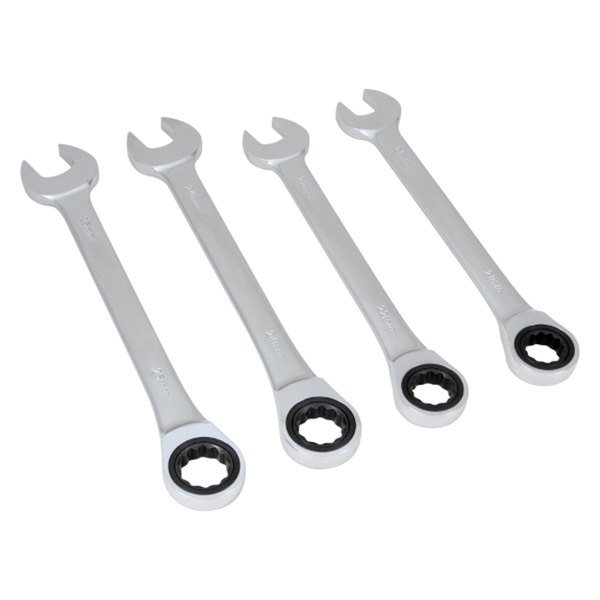 Performance Tool® - 4-piece 21 to 25 mm 12-Point Straight Head 72-Teeth Ratcheting Chrome Combination Wrench Set