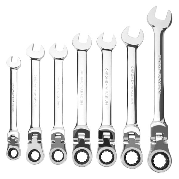 Performance Tool® - 7-piece 3/8" to 3/4" 12-Point Flexible Head 72-Teeth Ratcheting Combination Wrench Set