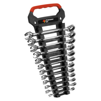 Performance Tool® - 12-piece 8 to 19 mm 12-Point Straight Head 100-Teeth Ratcheting Full Polished Combination Wrench Set