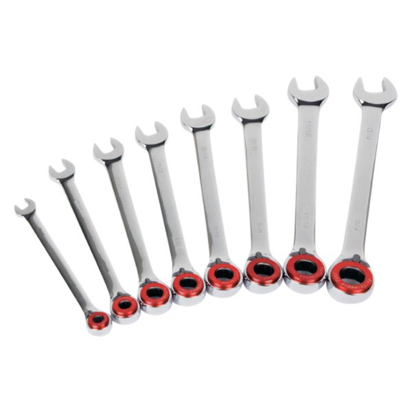 Performance Tool® - 8-piece 5/16" to 3/4" 12-Point Straight Head Ratcheting Reversible Full Polished Combination Wrench Set