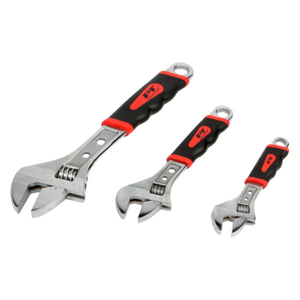 Performance Tool® - 3-piece 6" to 12" OAL Full Polished Multi Material Handle Adjustable Wrench Set