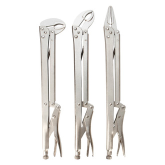 Performance Tool® - 3-piece 15" Metal Handle Curved/Long Nose Long Jaws Reach Locking Pliers Set