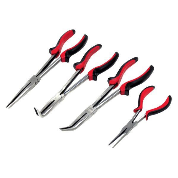 Performance Tool® - 4-piece 7" to 11" Box Joint Straight Bent Jaws Multi-Material Handle Long Reach Needle Nose Pliers Set
