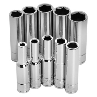 Performance Tool® - 1/4" Drive 6-Point Metric Deep Socket Set 10 Pieces