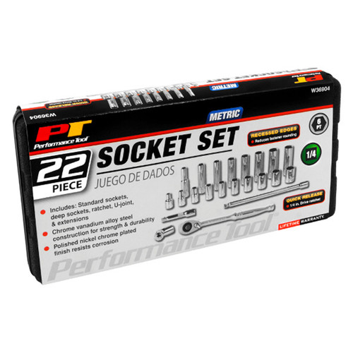Performance Tool Steckschlüssel-Set 9-tlg., 1/2" Antrieb – Chrom-Vanadium, Größen 12-22 Mm