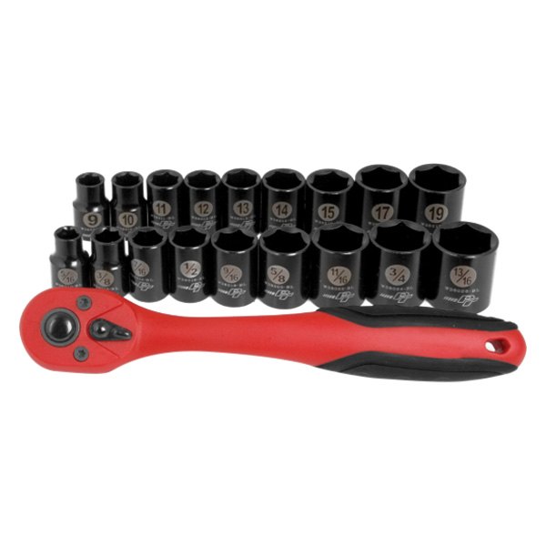 Performance Tool® - 3/8" Drive 6-Point SAE/Metric Ratchet and Socket Set, 19 Pieces