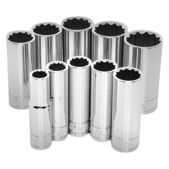 Performance Tool® - 3/8" Drive 12-Point SAE Deep Socket Set 10 Pieces