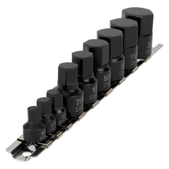 Performance Tool® - 1/4" and 3/8" Drive SAE Hex Impact Bit Socket Set (9 Pieces)