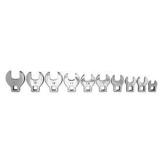 Performance Tool® - 10-piece 3/8" Drive 10 to 21 mm Full Polished Open End Crowfoot Wrench Set