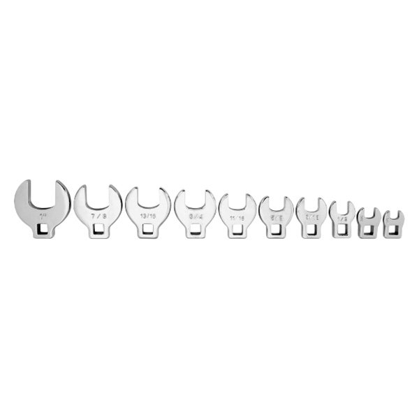 Performance Tool® - 10-piece 3/8" Drive 3/8" to 1" Full Polished Open End Crowfoot Wrench Set