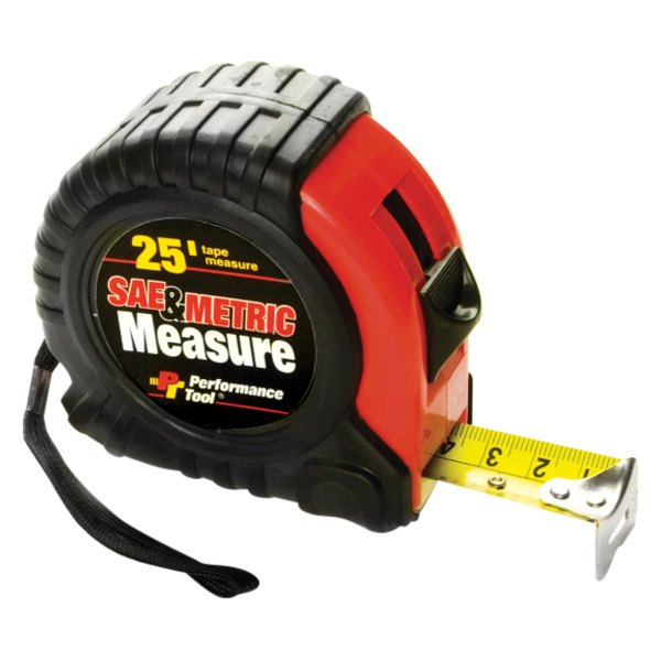 Performance Tool® - 25' (7.6 m) SAE/Metric Black/Red Measuring Tape
