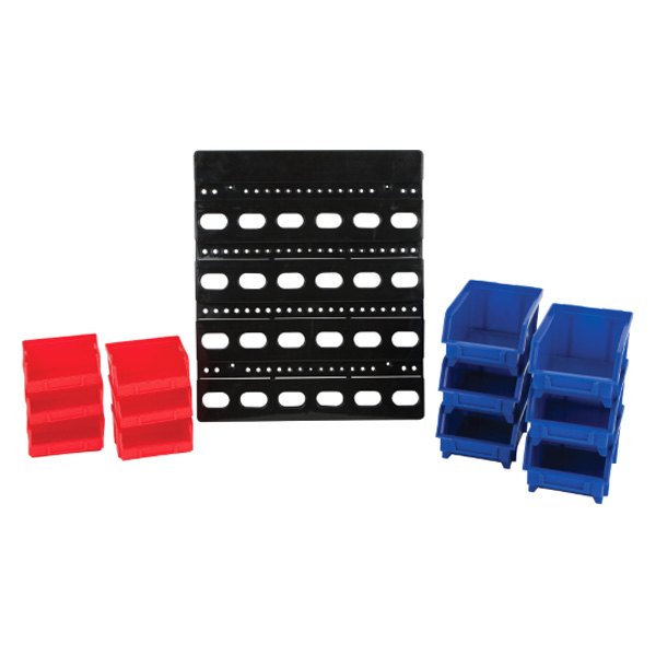 Performance Tool® - 21-Bin Red/Blue Wall Mount Small Parts Storage Rack