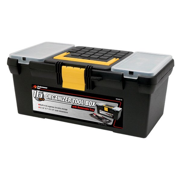 Performance Tool® - Plastic Portable Tool Box with Tool Tray (16" W x 9" D x 6.5" H)