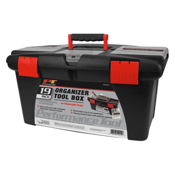 Performance Tool® - Plastic Portable Tool Box with Tool Tray (19" W x 11" D x 9.5" H)