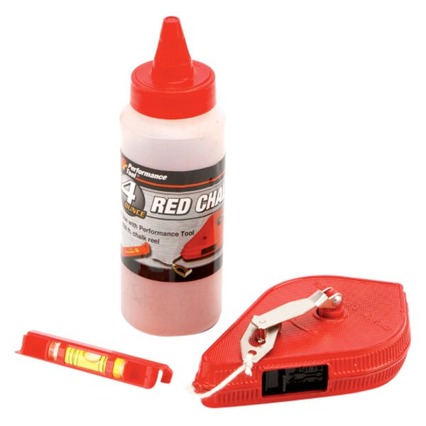 Performance Tool® - 100' Red Chalk Line Reel with Line Level and Chalk