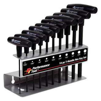Performance Tool® - 10-Piece 3/32" to 3/8" SAE Dipped T-Handle Hex Key Set