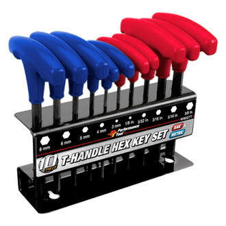 Performance Tool® - 10-Piece SAE/Metric Dipped T-Handle Hex Key Set