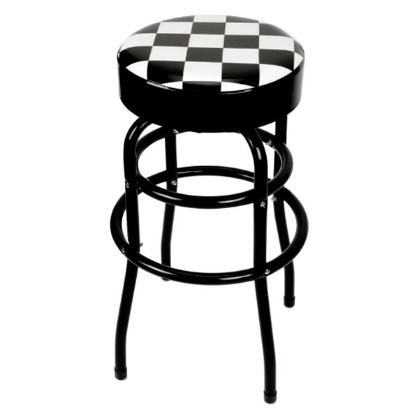 Performance Tool® - Black/White Swivel Checkered Top Bar Stool