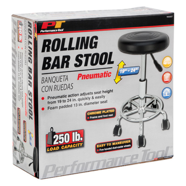 Performance Tool® W85027 - Black Pneumatic Rolling Bar Stool